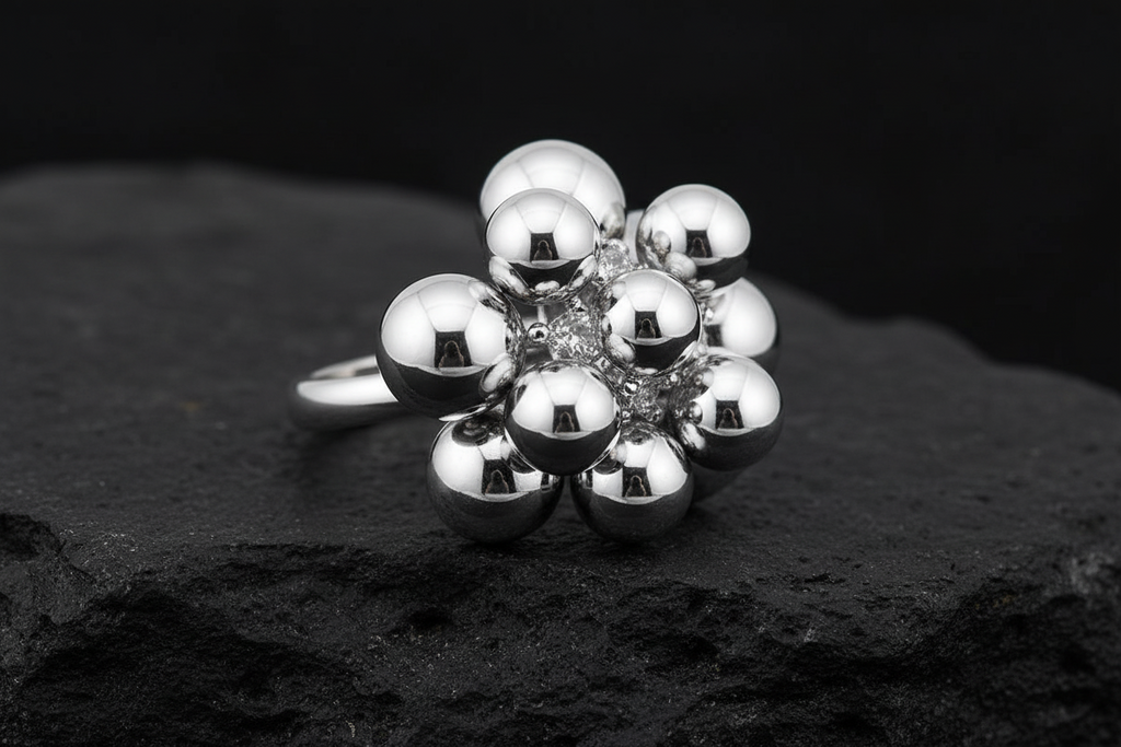 Sterling Silver Dangling Balls Beads Charm Ring