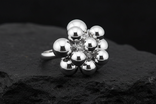 Sterling Silver Dangling Balls Beads Charm Ring