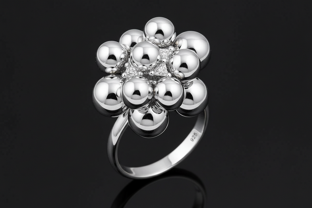 Sterling Silver Dangling Balls Beads Charm Ring