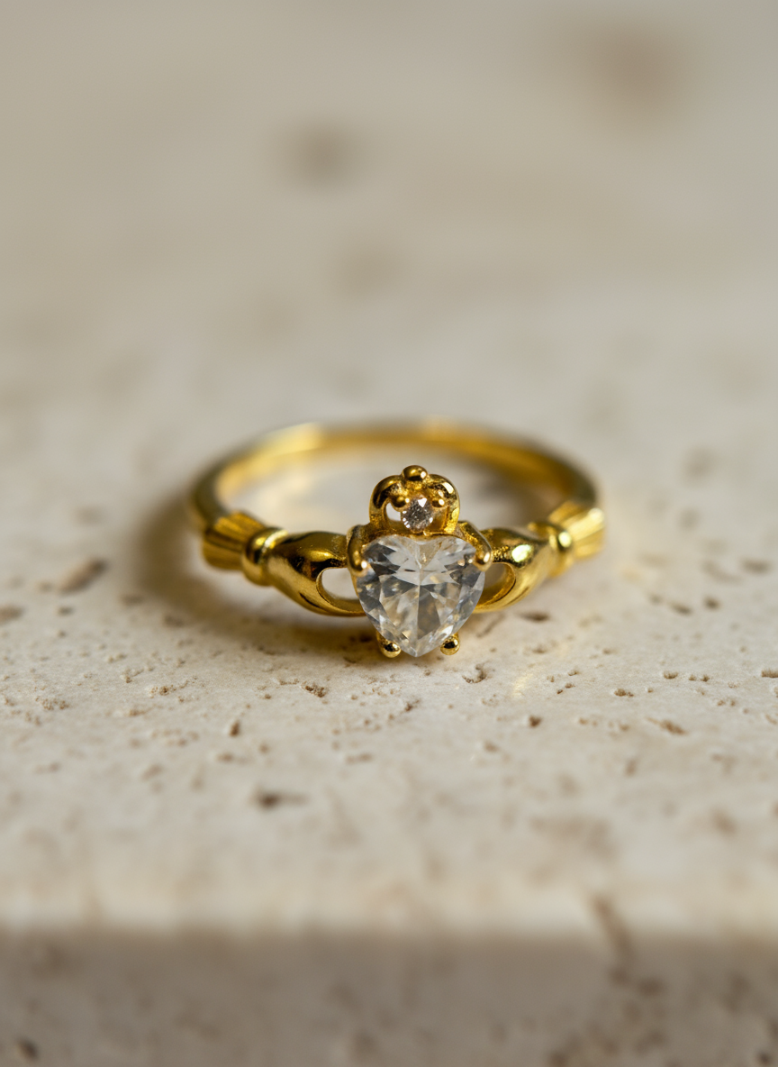 Gold Tone Irish Celtic Claddagh Ring