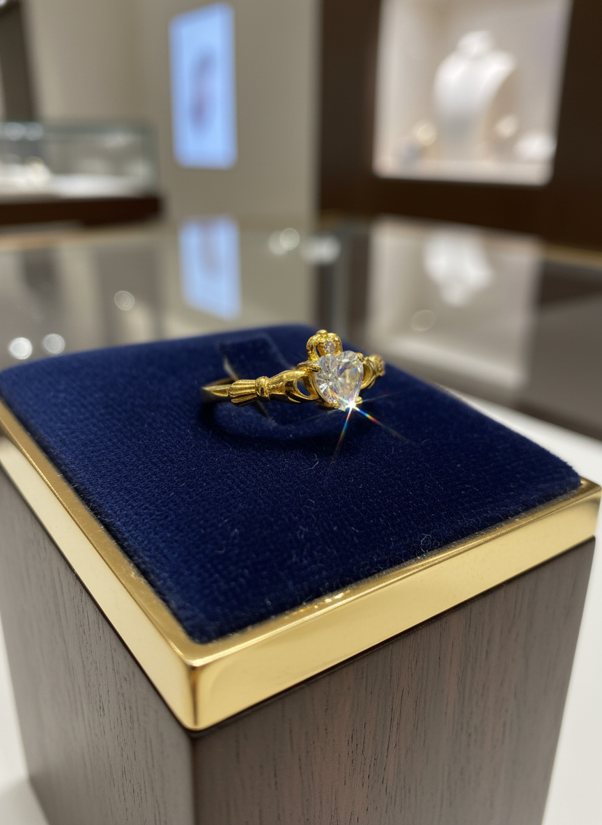 Gold Tone Irish Celtic Claddagh Ring