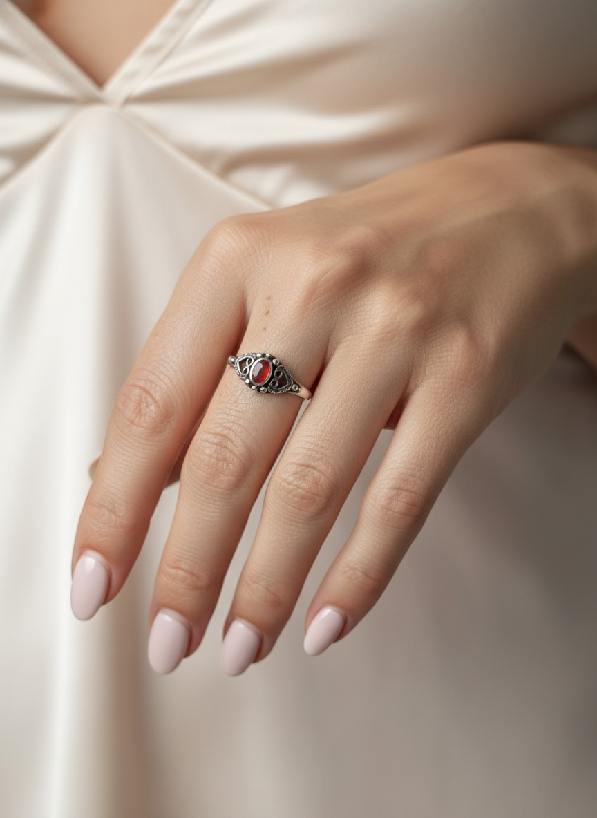 Sterling Silver Signet Ring with Red Agate Stone - Unisex 8mm Face, 2mm Band