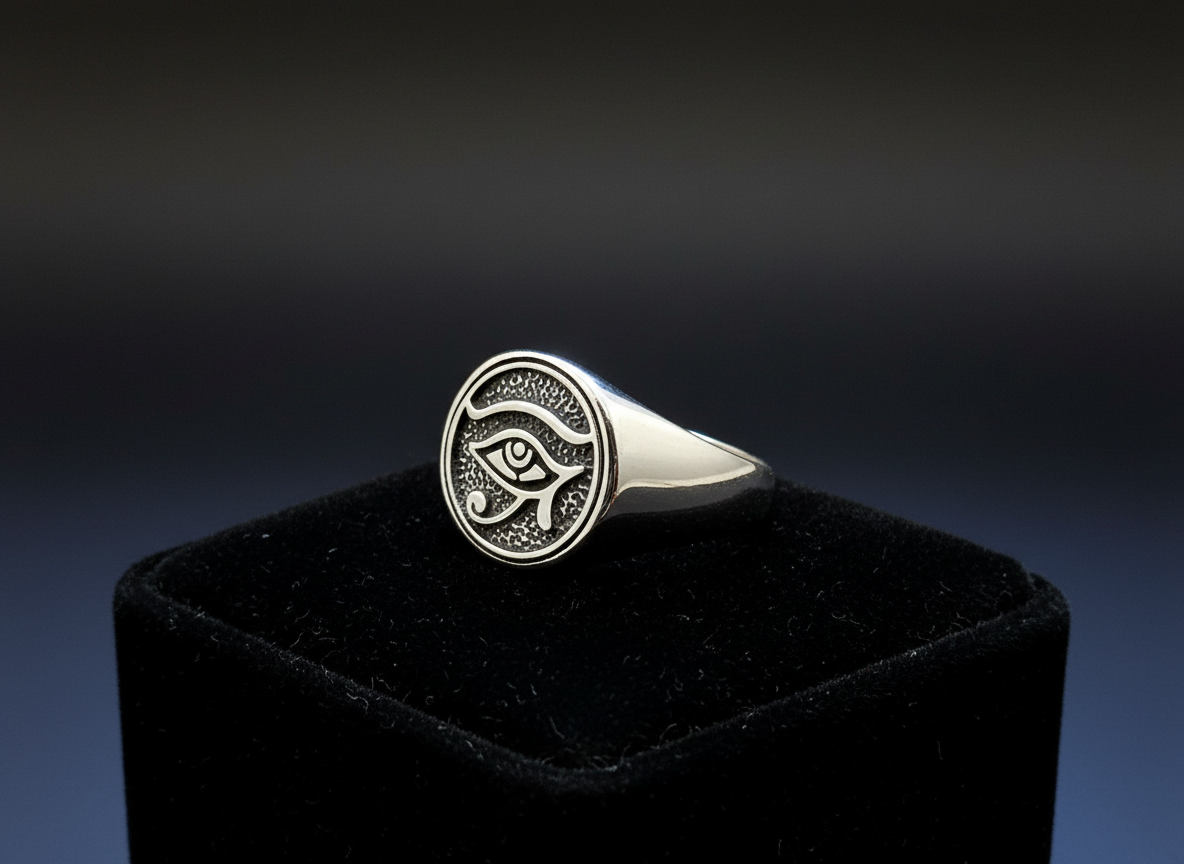 Eye of Horus Ring Sterling Silver, 12mm Face Height, Oxidized Finish | Ancient Egyptian Jewelry
