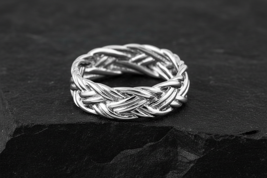 Woven Braid Sterling Silver Men's Ring - 6mm Wedding Band