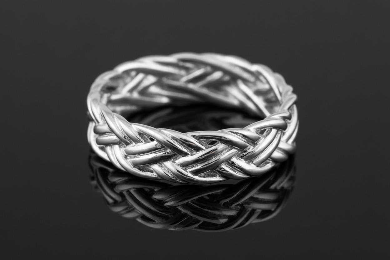 Woven Braid Sterling Silver Men's Ring - 6mm Wedding Band