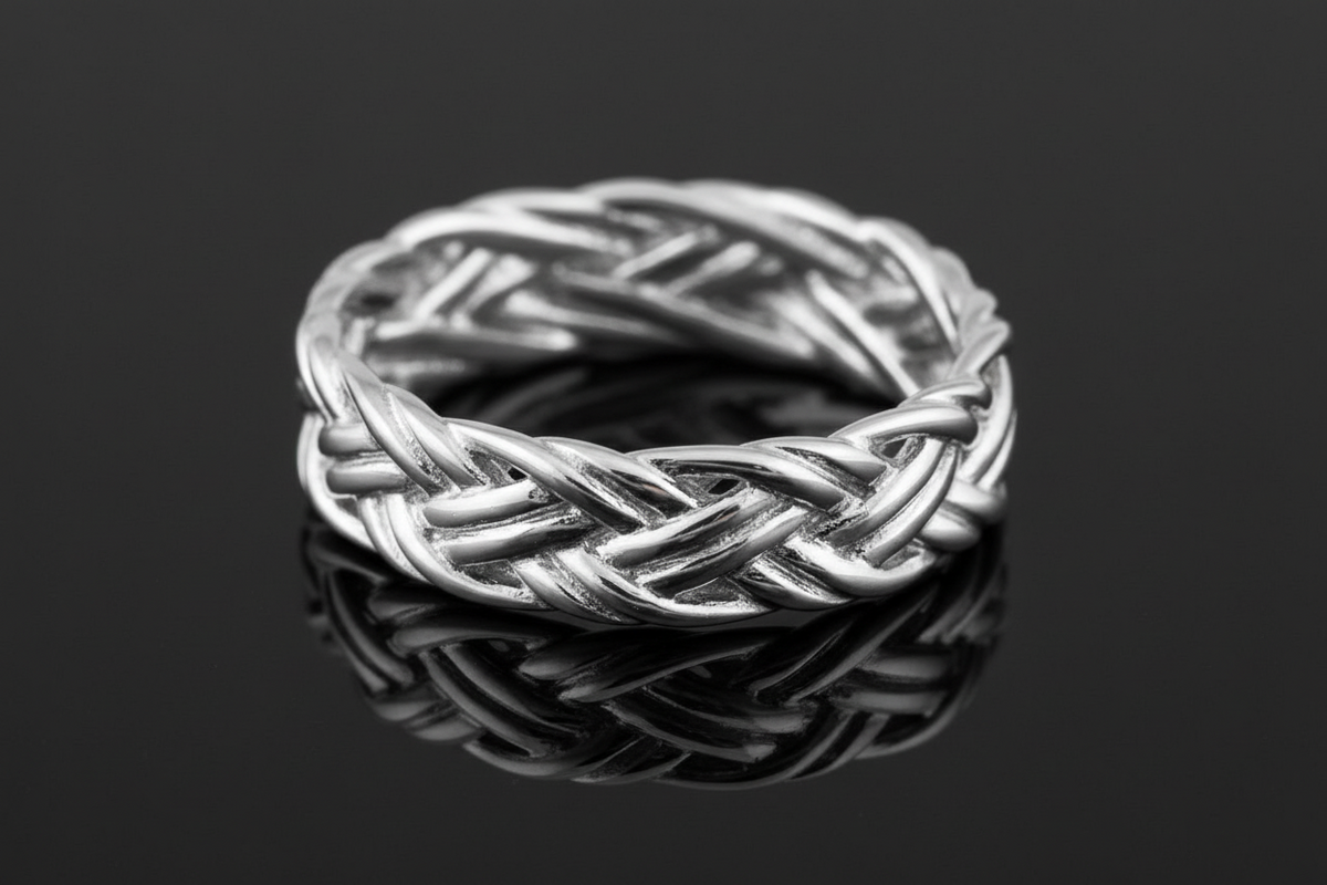 Woven Braid Sterling Silver Men's Ring - 6mm Wedding Band