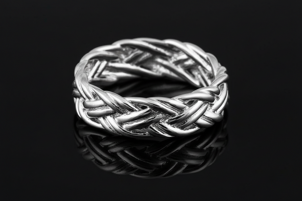 Woven Braid Sterling Silver Men's Ring - 6mm Wedding Band