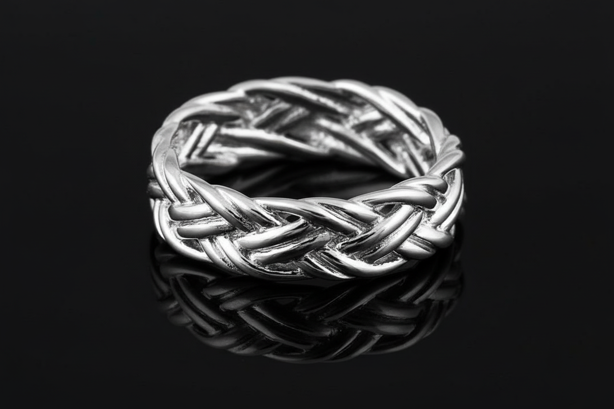 Woven Braid Sterling Silver Men's Ring - 6mm Wedding Band