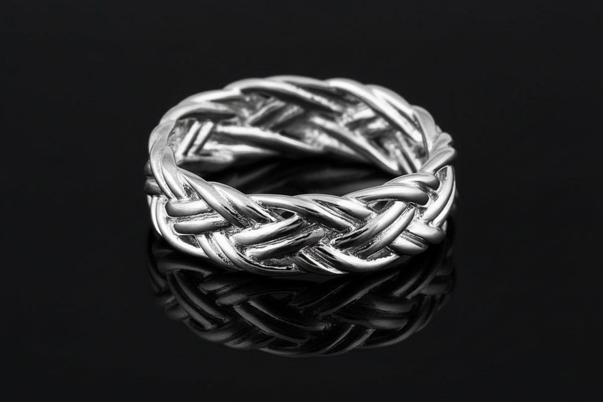 Woven Braid Sterling Silver Men's Ring - 6mm Wedding Band