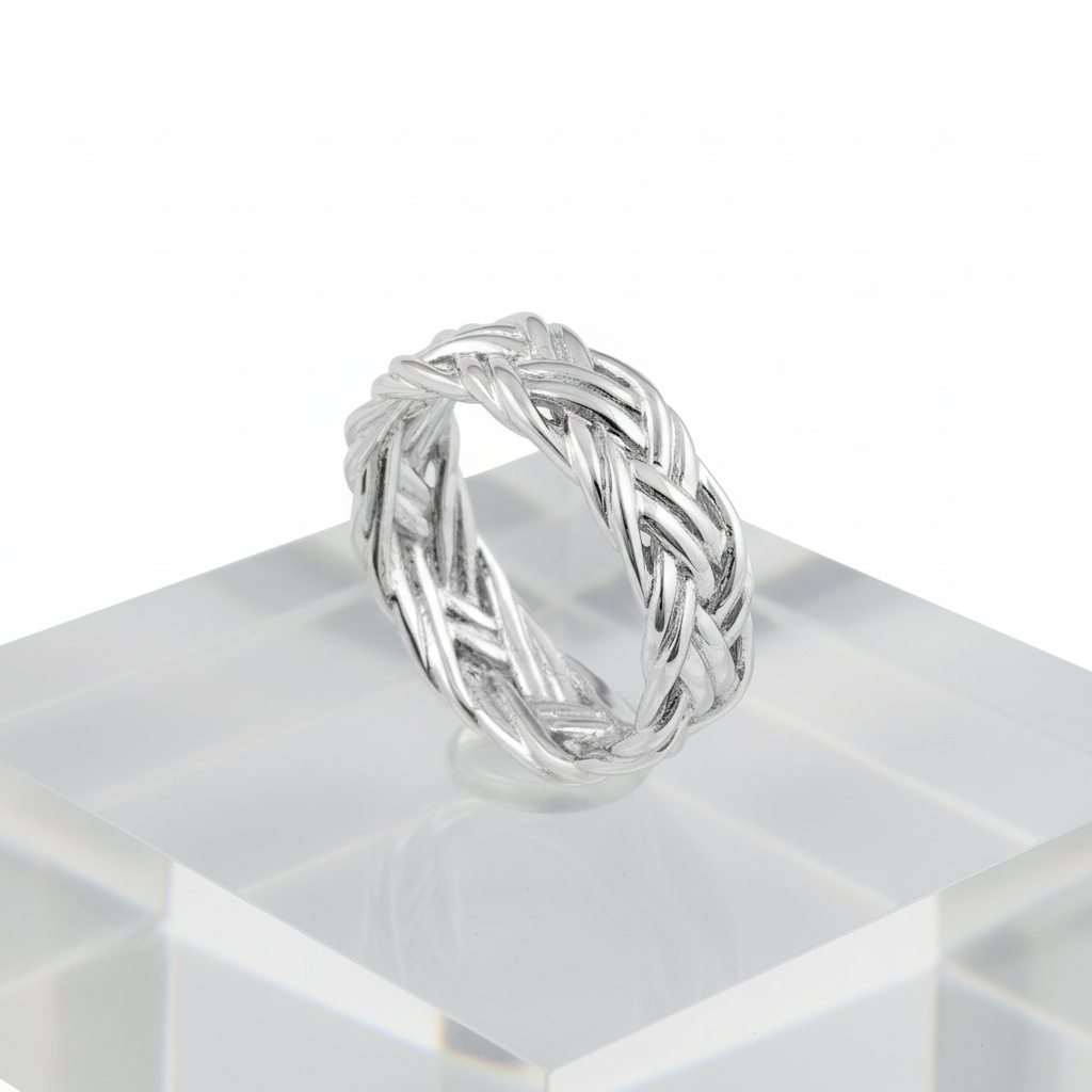 Woven Braid Sterling Silver Men's Ring - 6mm Wedding Band