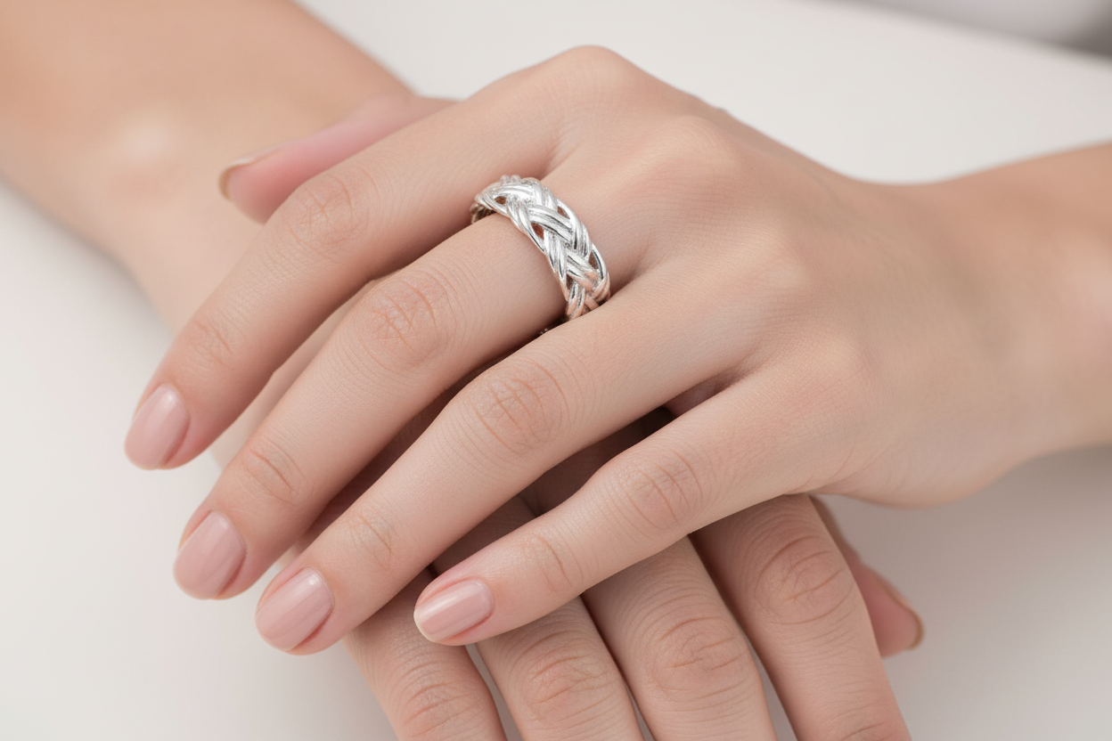 Woven Braid Sterling Silver Men's Ring - 6mm Wedding Band