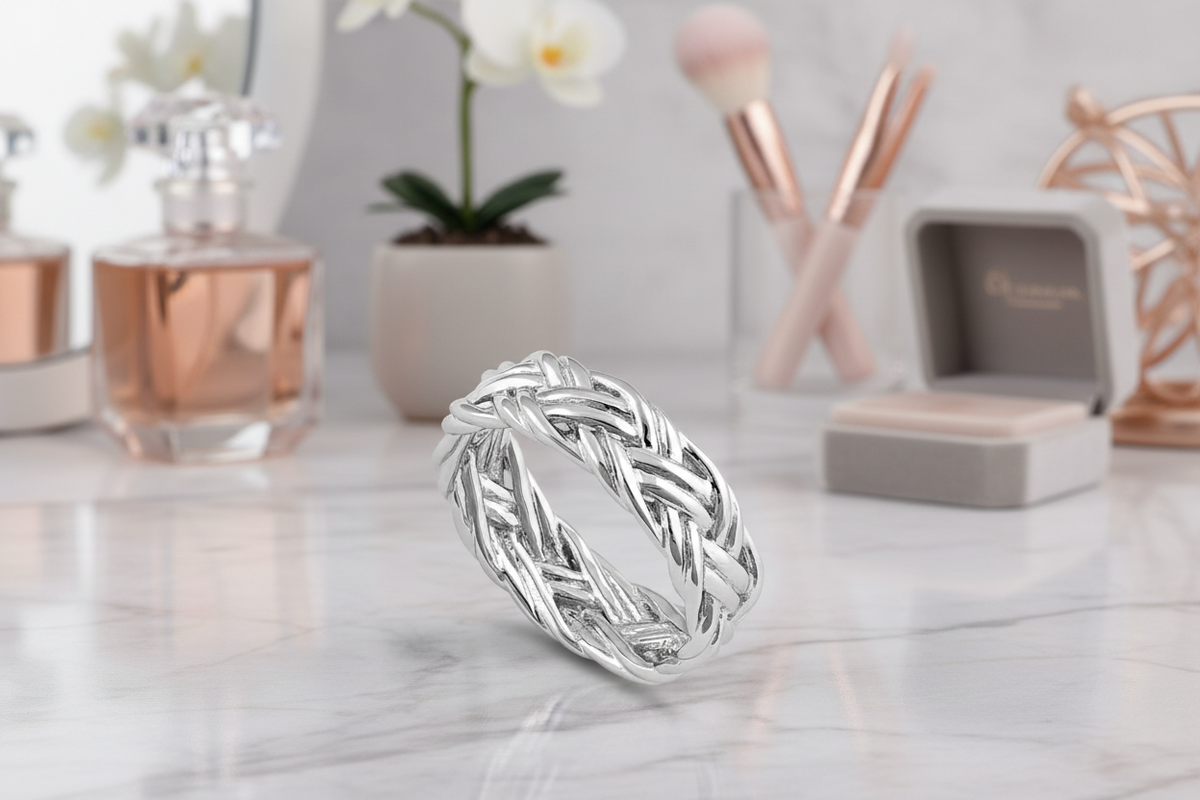 Woven Braid Sterling Silver Men's Ring - 6mm Wedding Band