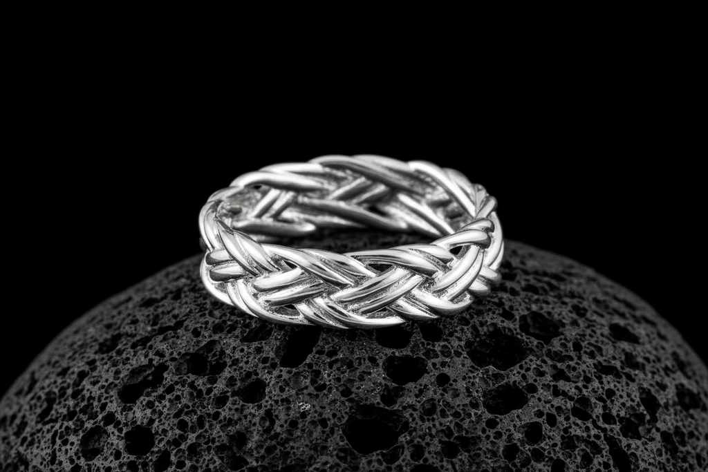 Woven Braid Sterling Silver Men's Ring - 6mm Wedding Band