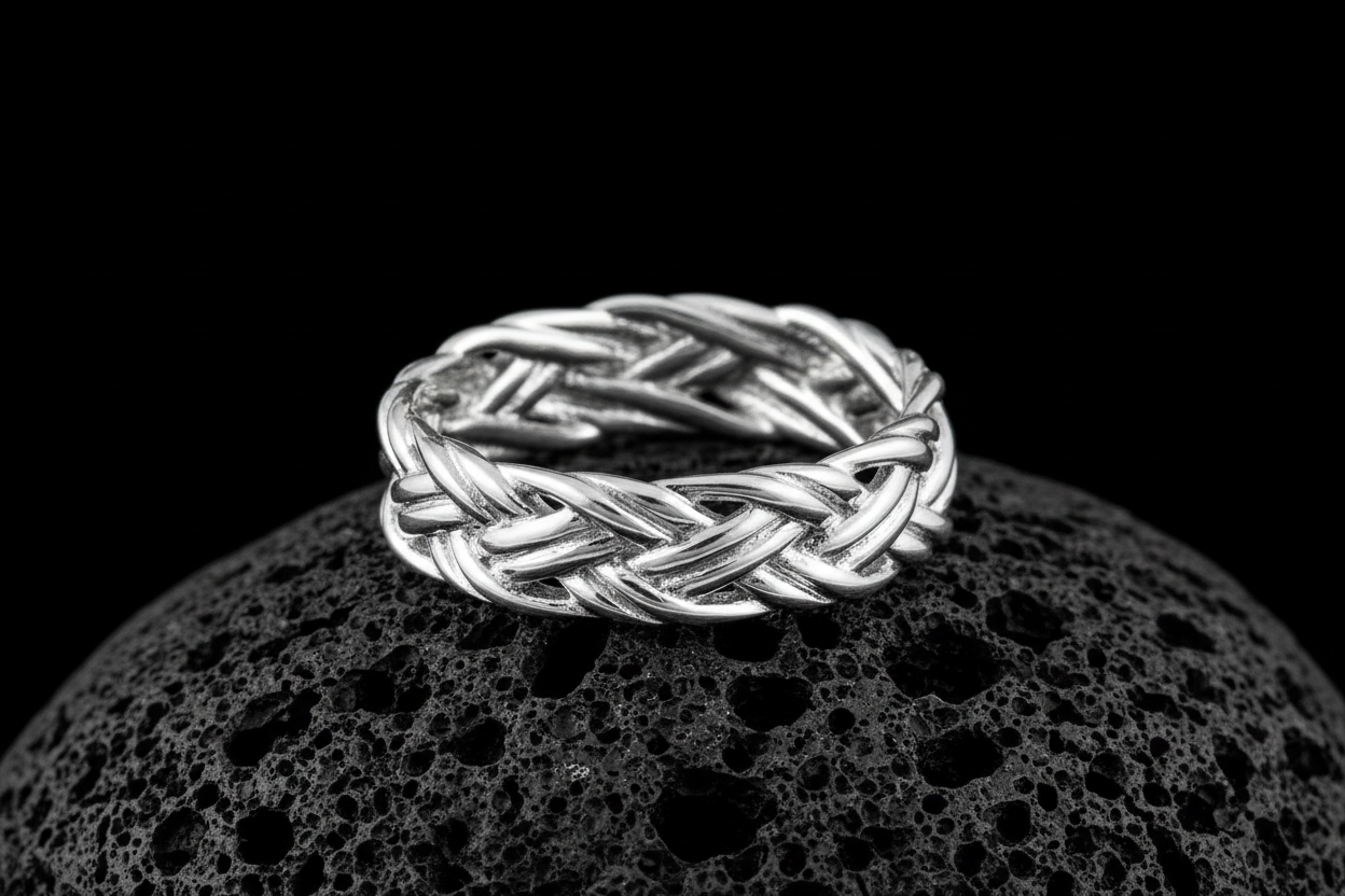 Woven Braid Sterling Silver Men's Ring - 6mm Wedding Band