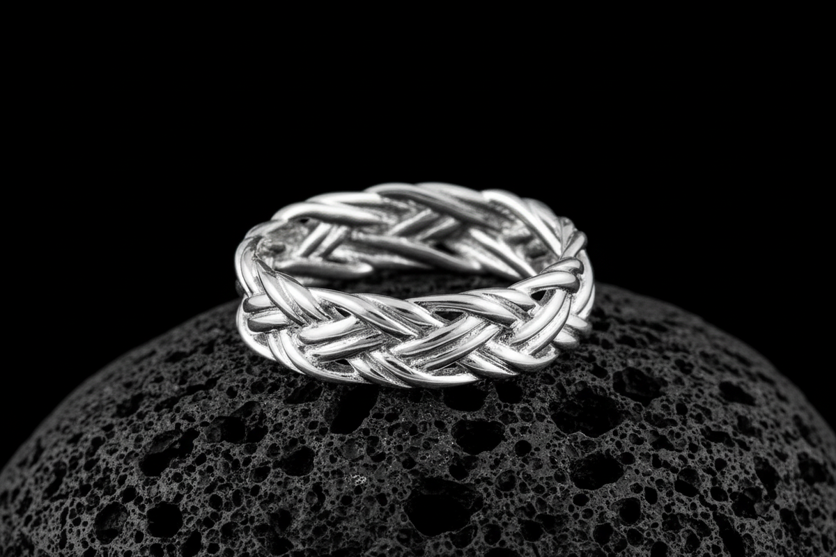Woven Braid Sterling Silver Men's Ring - 6mm Wedding Band