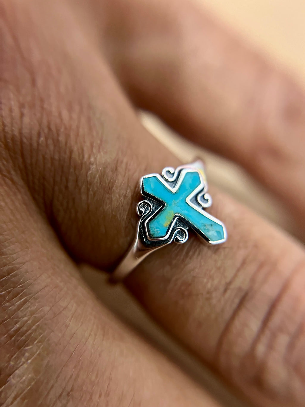 Turquoise Stone Cross Ring