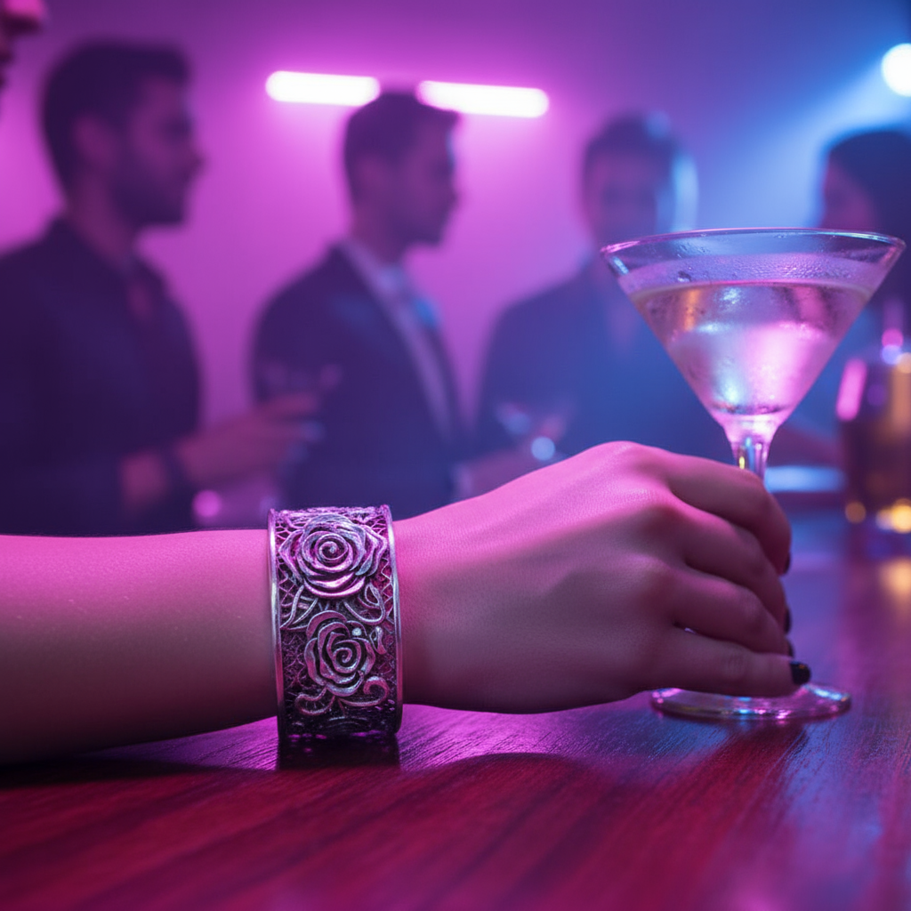 Sterling Silver 925 Three-Rose Bangle – Adjustable Oxidized Wide Statement Bracelet