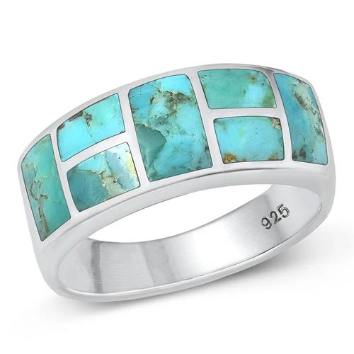 Men’s Turquoise Signet Ring – Sterling Silver 925, Genuine Turquoise Stone, 8.2mm Face