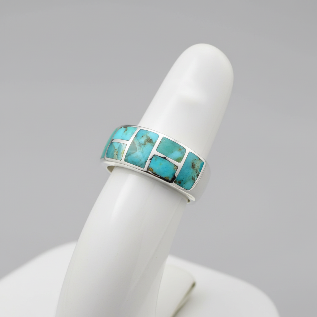 Men’s Turquoise Signet Ring – Sterling Silver 925, Genuine Turquoise Stone, 8.2mm Face