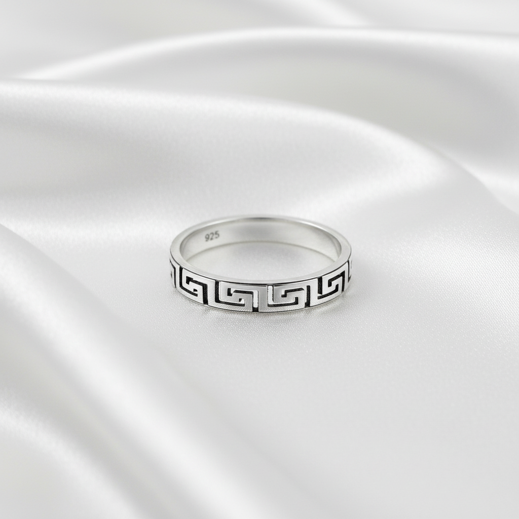 Sterling Silver Men's Ring, Durable Mens Band, Greek design Band, Wedding Statement Ring, Gift for him/her, Unisex