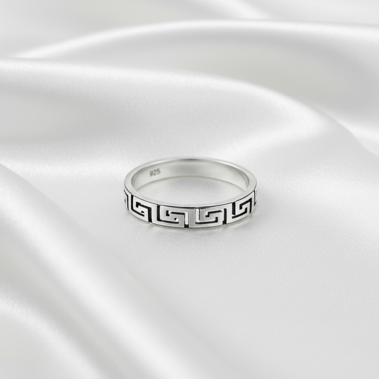Sterling Silver Men's Ring, Durable Mens Band, Greek design Band, Wedding Statement Ring, Gift for him/her, Unisex