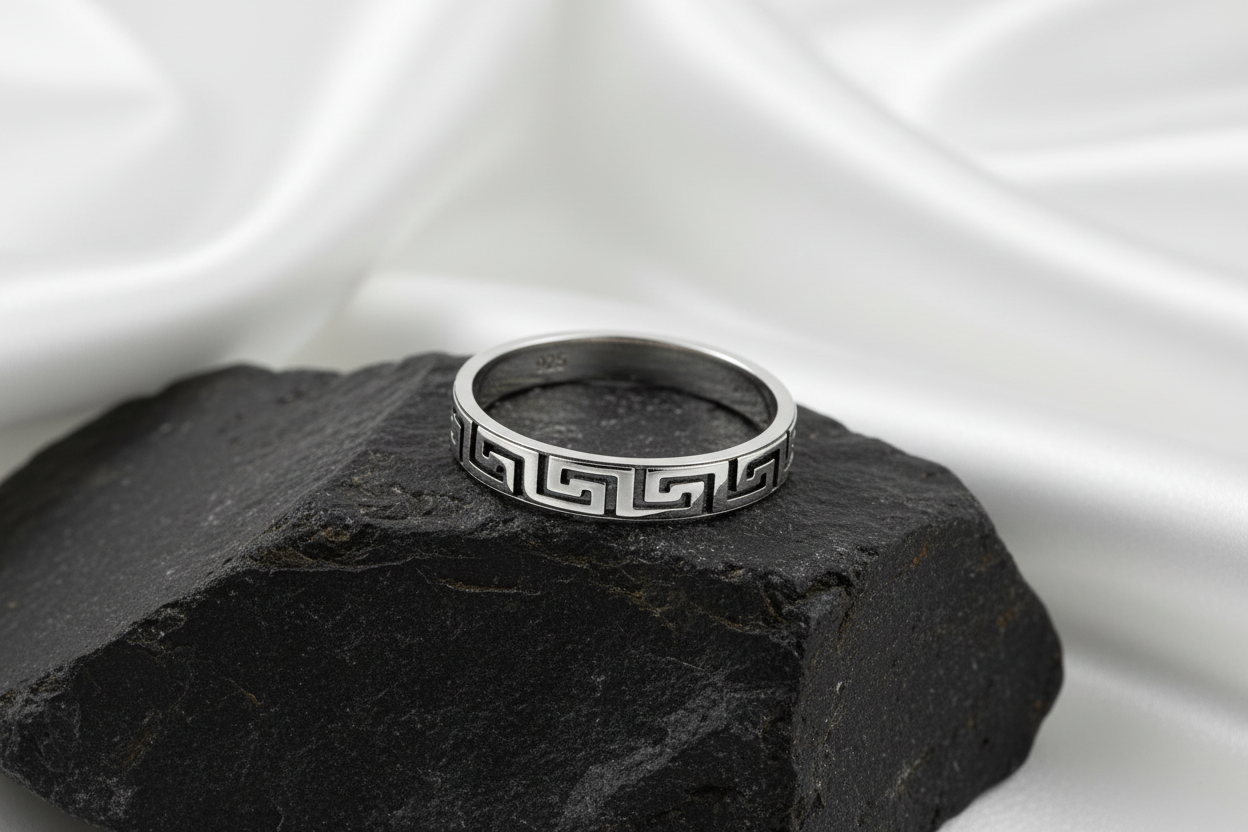 Sterling Silver Men's Ring, Durable Mens Band, Greek design Band, Wedding Statement Ring, Gift for him/her, Unisex