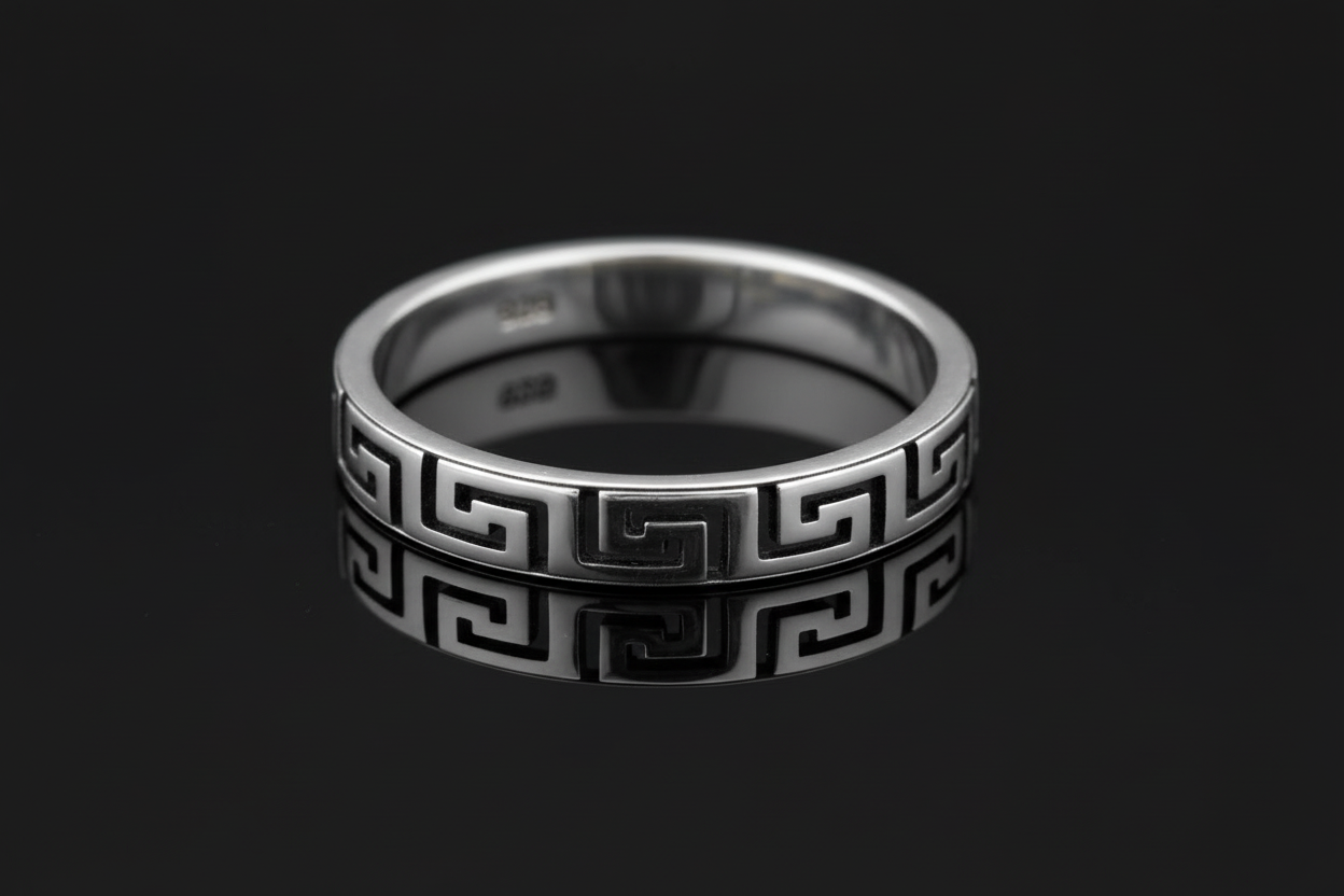 Sterling Silver Men's Ring, Durable Mens Band, Greek design Band, Wedding Statement Ring, Gift for him/her, Unisex