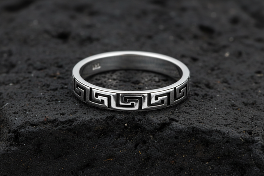 Sterling Silver Men's Ring, Durable Mens Band, Greek design Band, Wedding Statement Ring, Gift for him/her, Unisex