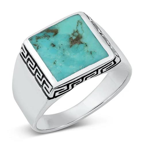 Greek Key Turquoise Stone Ring
