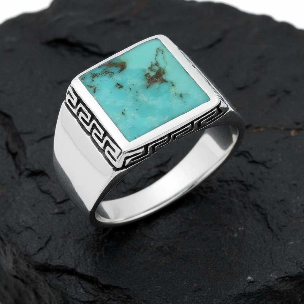 Greek Key Turquoise Stone Ring