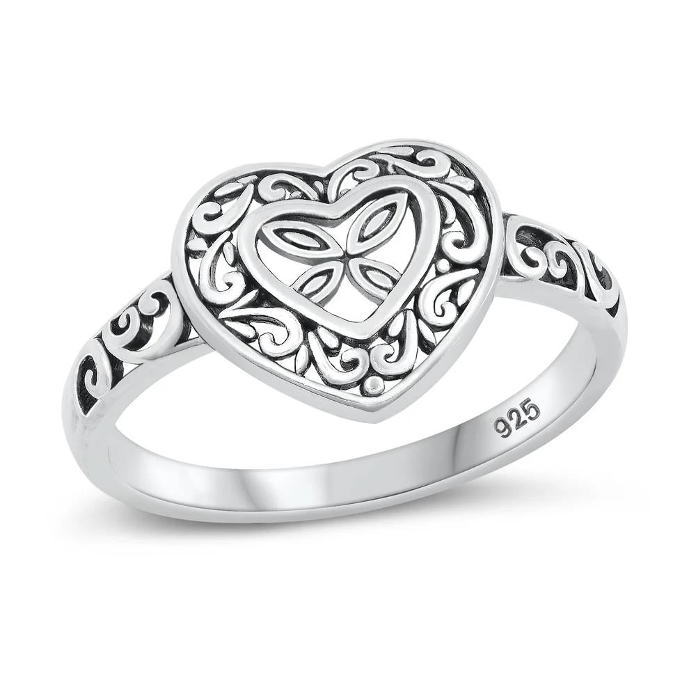 Inner Outer Love Sterling Silver | Oxidized Heart Ring for Women | Nature Inspired Vine Band