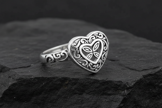 Inner Outer Love Sterling Silver | Oxidized Heart Ring for Women | Nature Inspired Vine Band