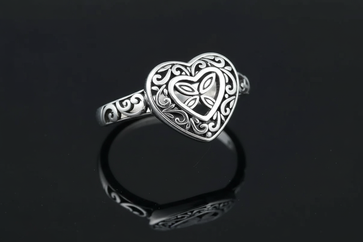Inner Outer Love Sterling Silver | Oxidized Heart Ring for Women | Nature Inspired Vine Band