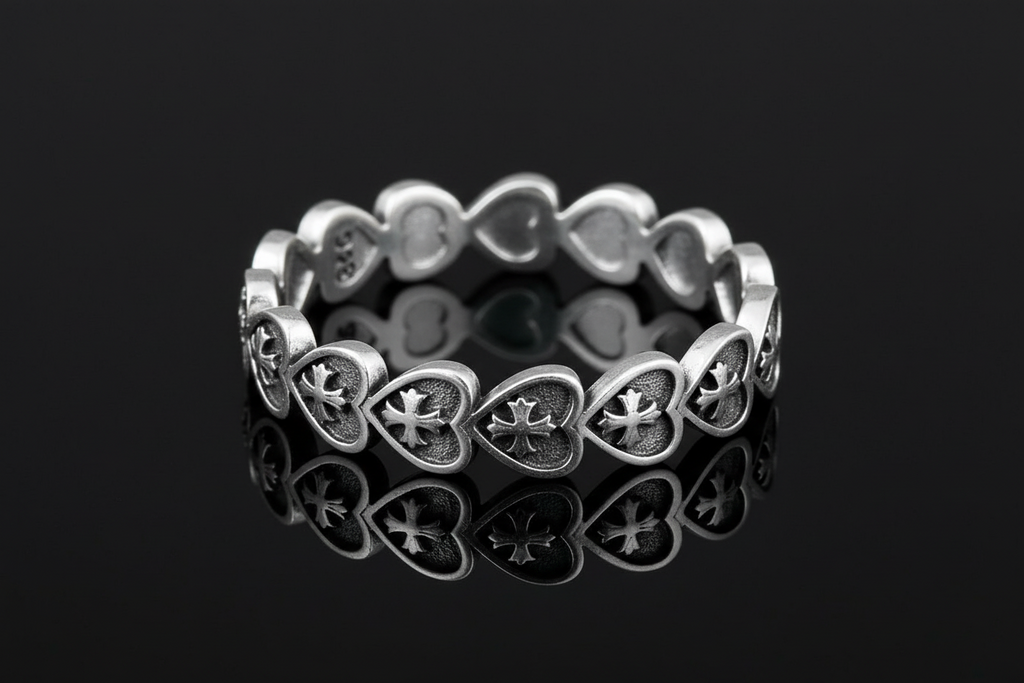 Oxidized Heart Cross Ring – Sterling Silver with Finish