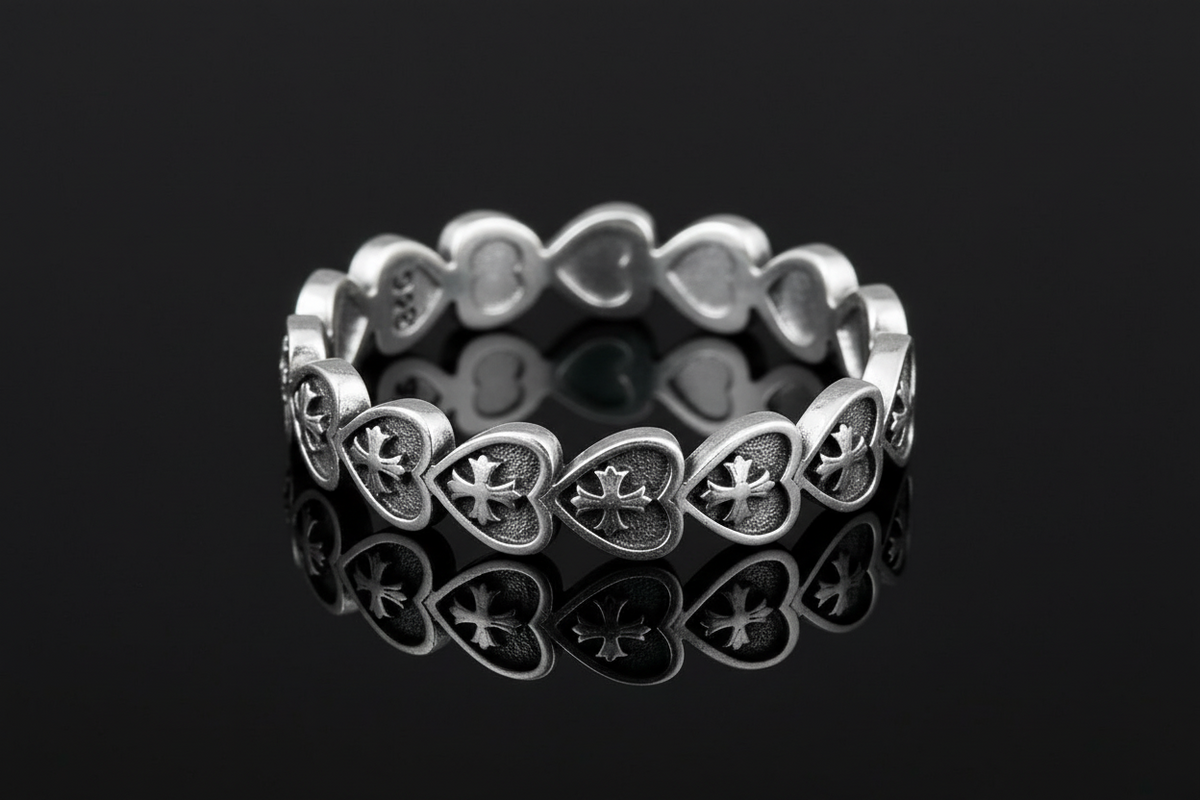 Oxidized Heart Cross Ring – Sterling Silver with Finish