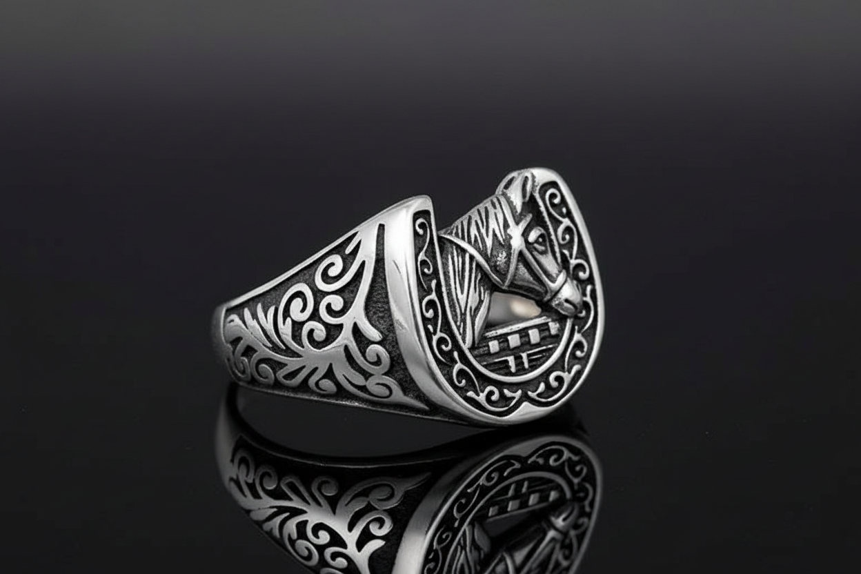 Sterling Silver Horse Ring: Lucky Horseshoe Equestrian Jewelry