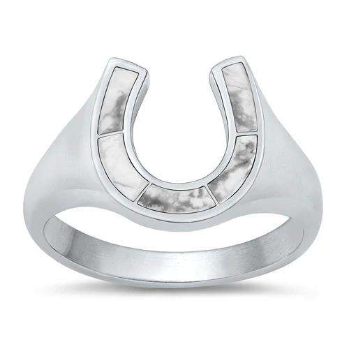 Horse Shoe Ring White Lucky Horseshoe Equestrian Ring