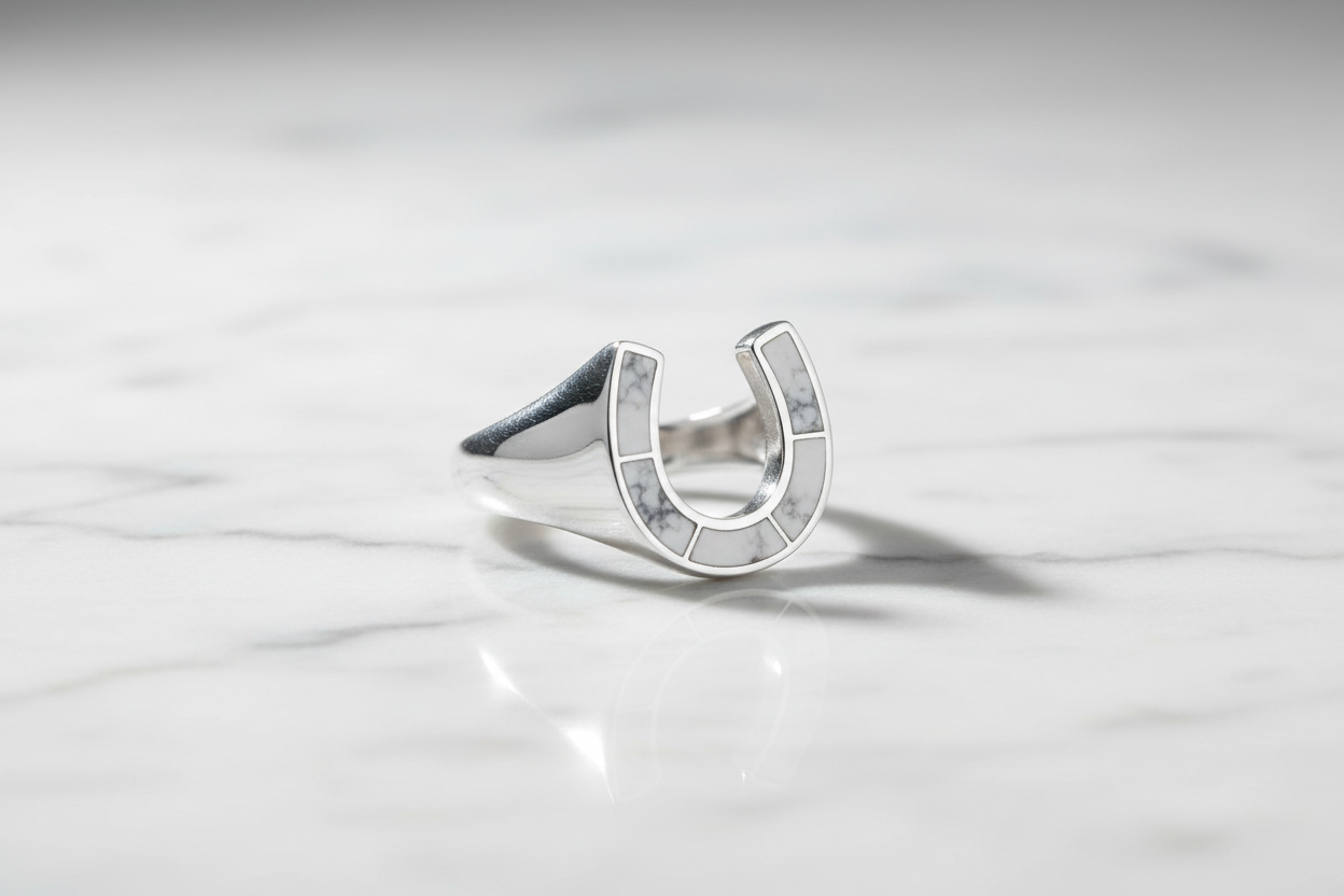 Horse Shoe Ring White Lucky Horseshoe Equestrian Ring