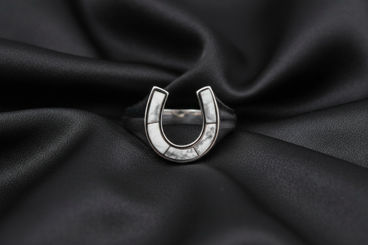 Horse Shoe Ring White Lucky Horseshoe Equestrian Ring