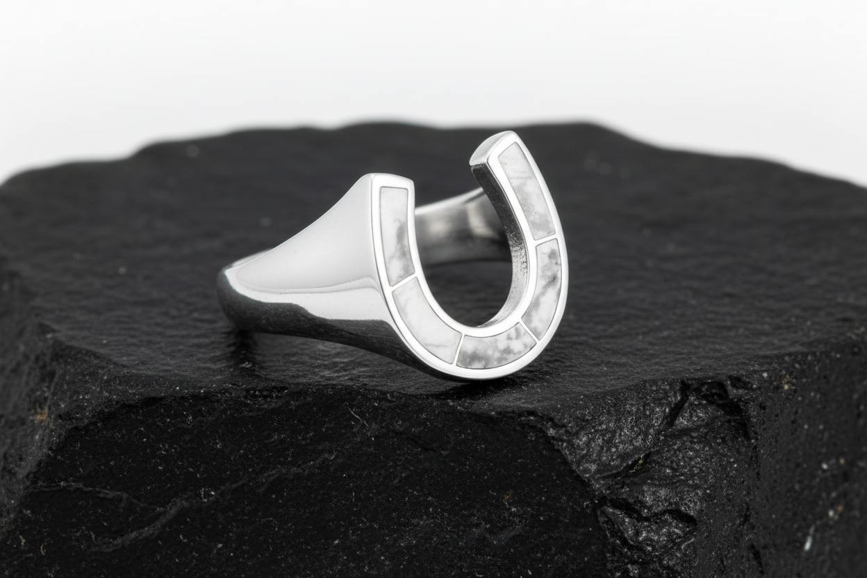 Horse Shoe Ring White Lucky Horseshoe Equestrian Ring