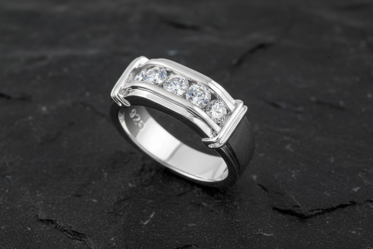 Men's Engagement Diamond Band, Ring for Men, CZ Stones and design 8.2mm