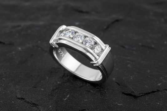 Men's Engagement Diamond Band, Ring for Men, CZ Stones and design 8.2mm