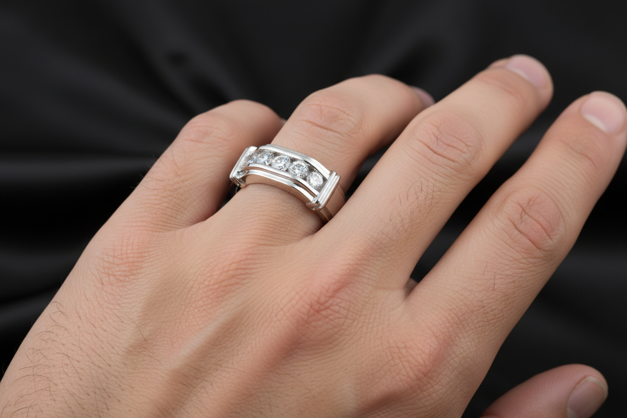 Men's Engagement Diamond Band, Ring for Men, CZ Stones and design 8.2mm