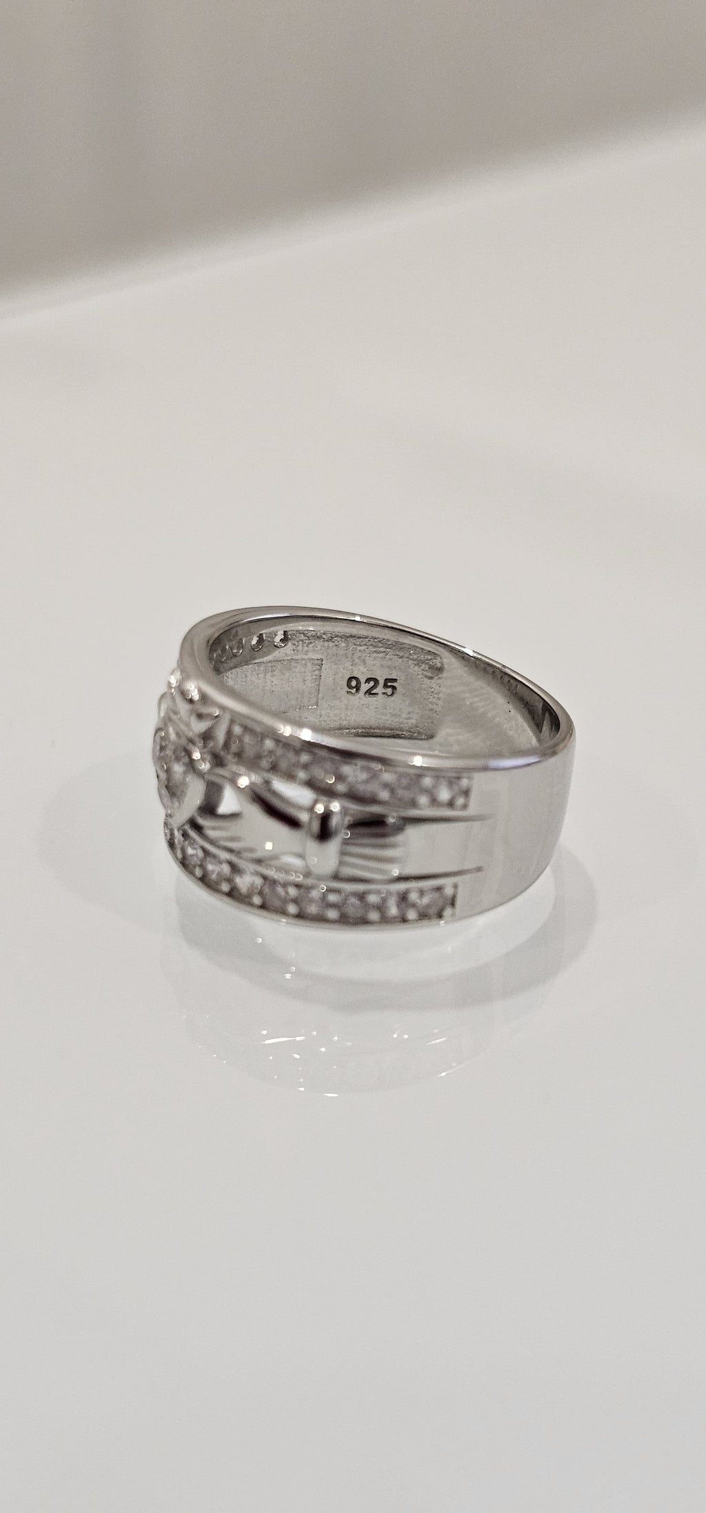 Sterling Silver Claddagh Ring w/ Clear CZ Stone - 9mm Face Height