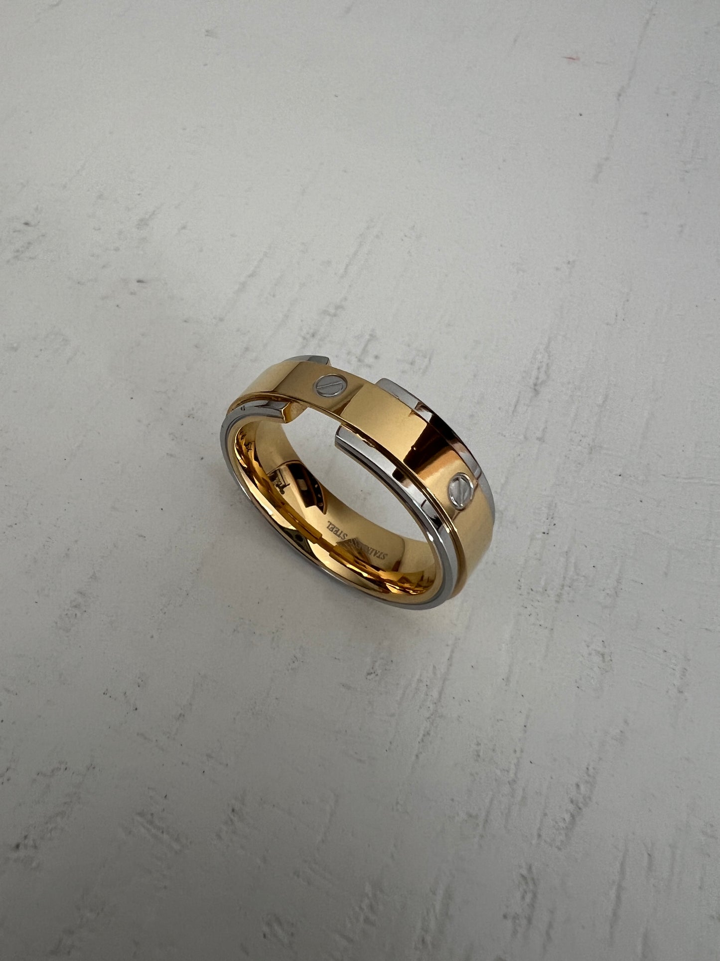 Gold/Silver Stainless Steel Band Ring: High Polish Unisex Jewelry (Size 13)