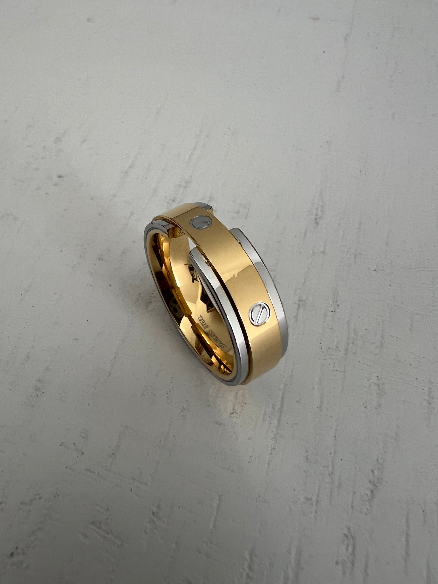 Gold/Silver Stainless Steel Band Ring: High Polish Unisex Jewelry (Size 13)