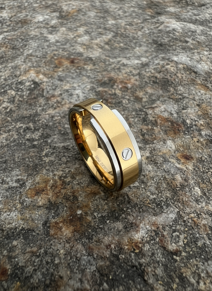 Gold/Silver Stainless Steel Band Ring: High Polish Unisex Jewelry (Size 13)