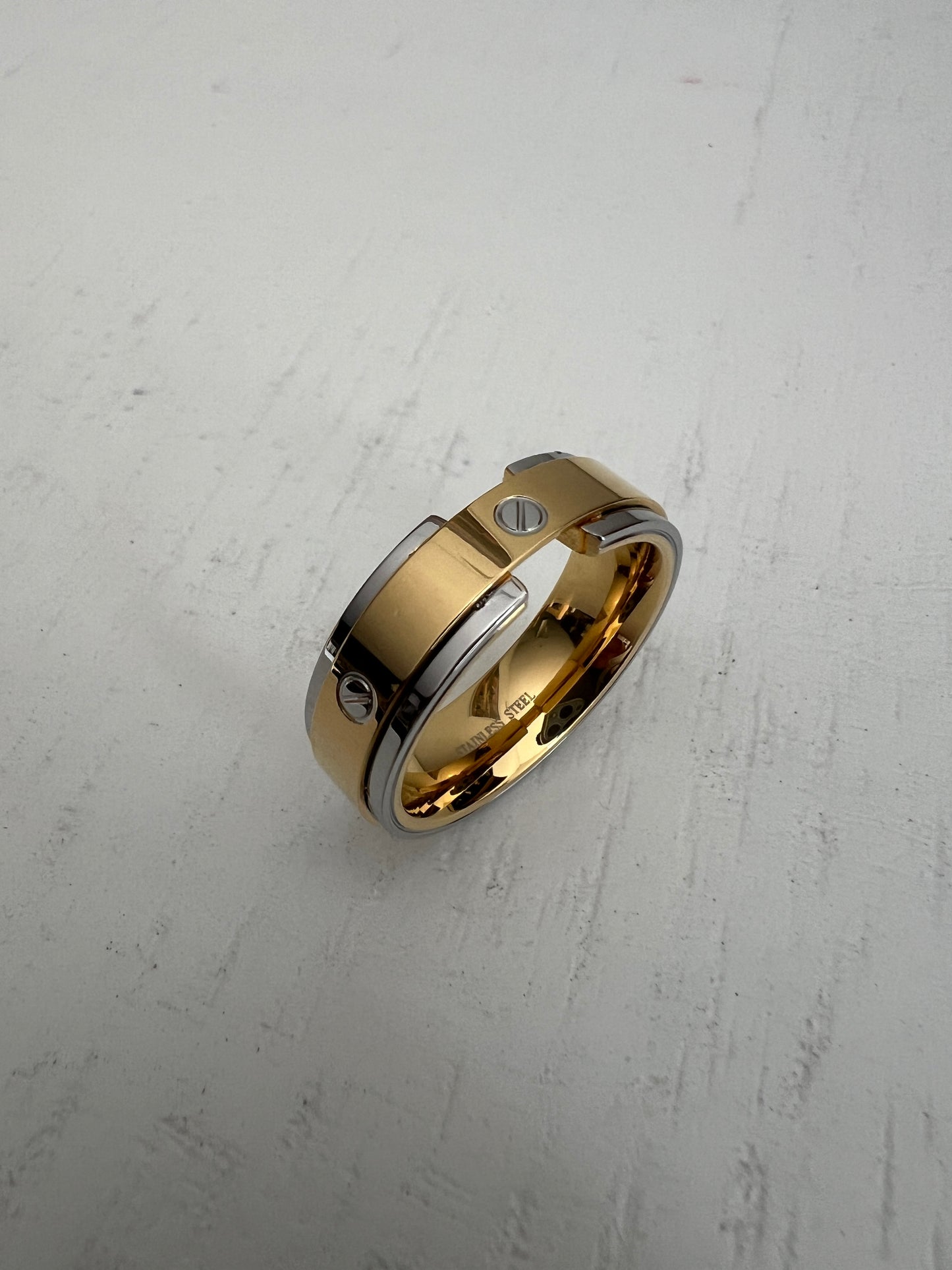 Gold/Silver Stainless Steel Band Ring: High Polish Unisex Jewelry (Size 13)