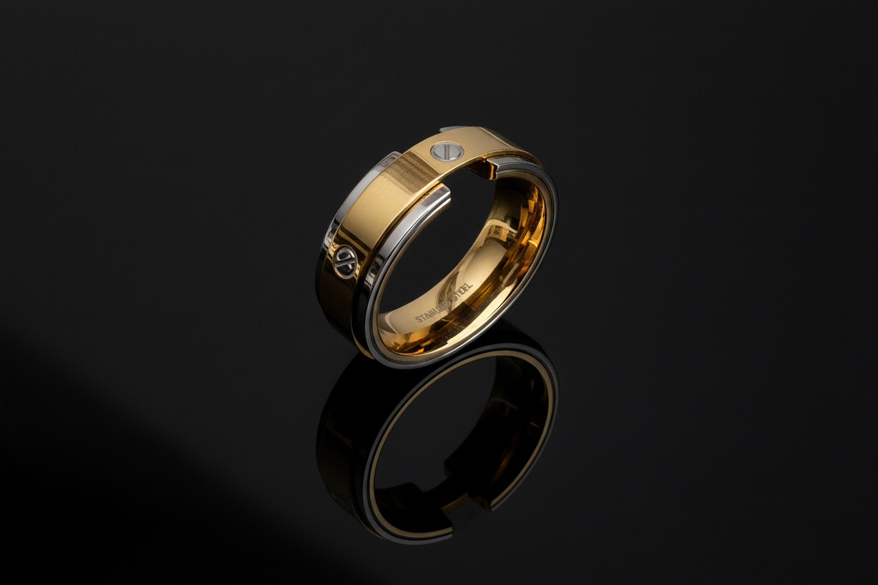 Gold/Silver Stainless Steel Band Ring: High Polish Unisex Jewelry (Size 13)