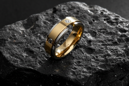 Gold/Silver Stainless Steel Band Ring: High Polish Unisex Jewelry (Size 13)